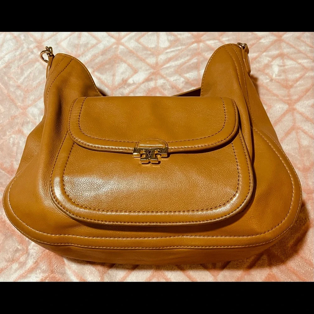 Tory Burch Caramel Brown Leather Hobo with Gold Hardware